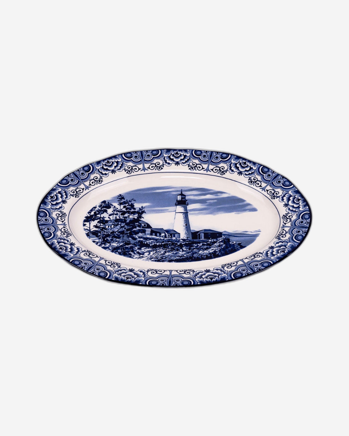 Claytan Lighthouse Blue 14.2-Inch Ceramic Oval Platter (Set of 1)