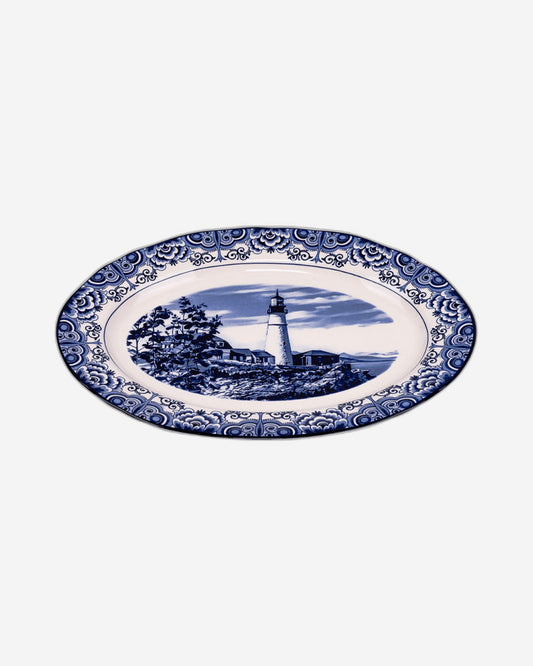 Claytan Lighthouse Blue 14.2-Inch Ceramic Oval Platter (Set of 1)