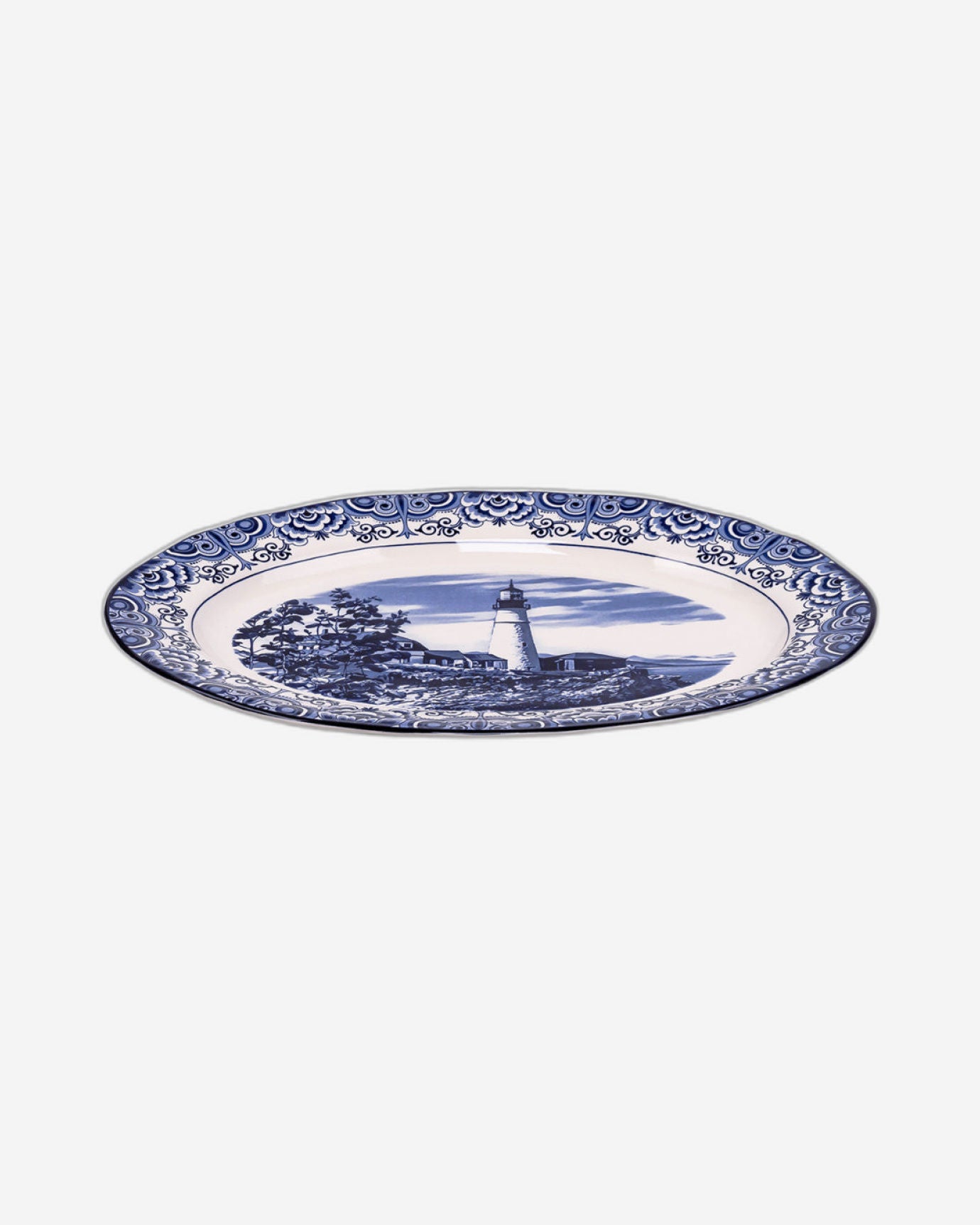 Claytan Lighthouse Blue 14.2-Inch Ceramic Oval Platter (Set of 1)