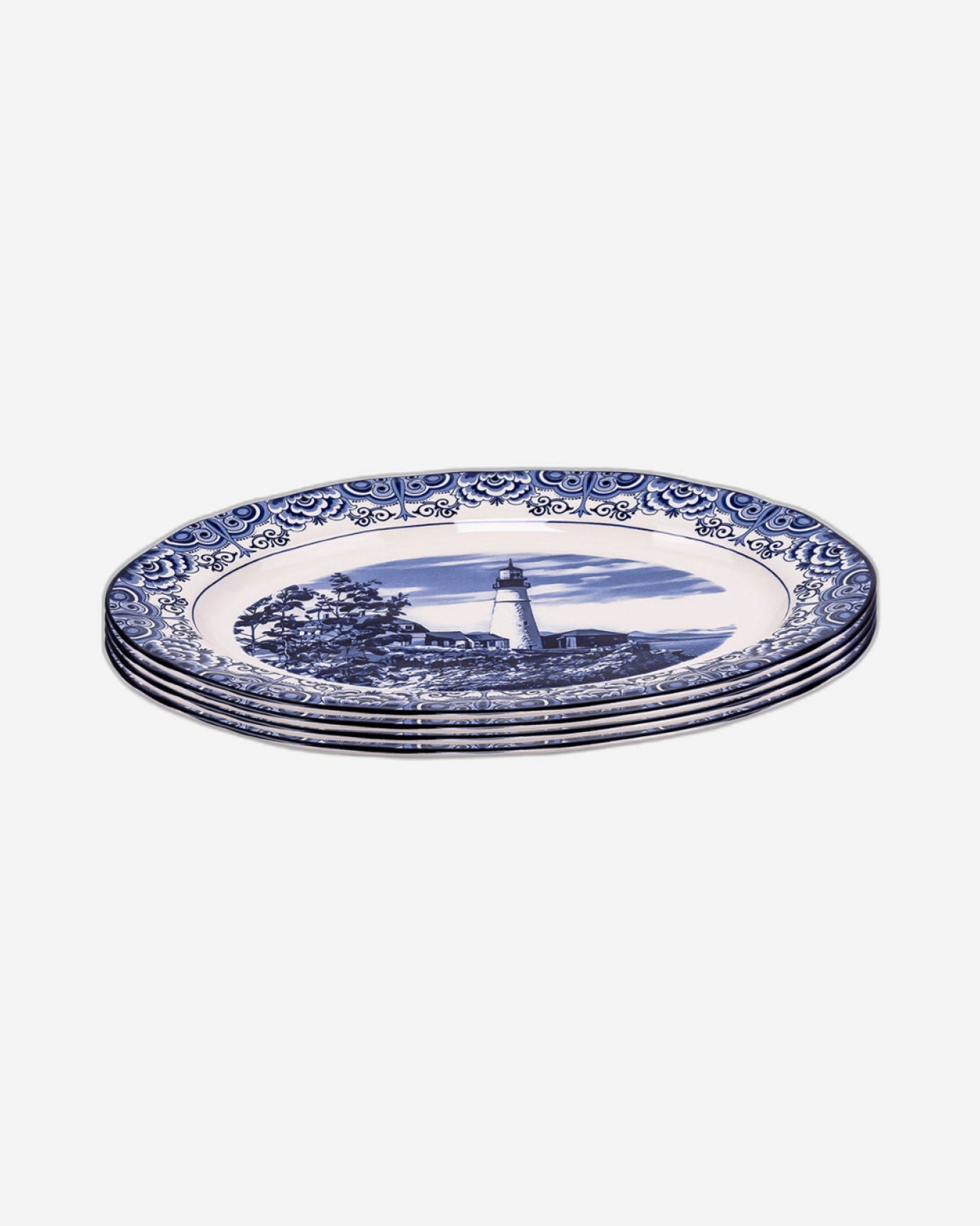 Claytan Lighthouse Blue 14.2-Inch Ceramic Oval Platter (Set of 1)