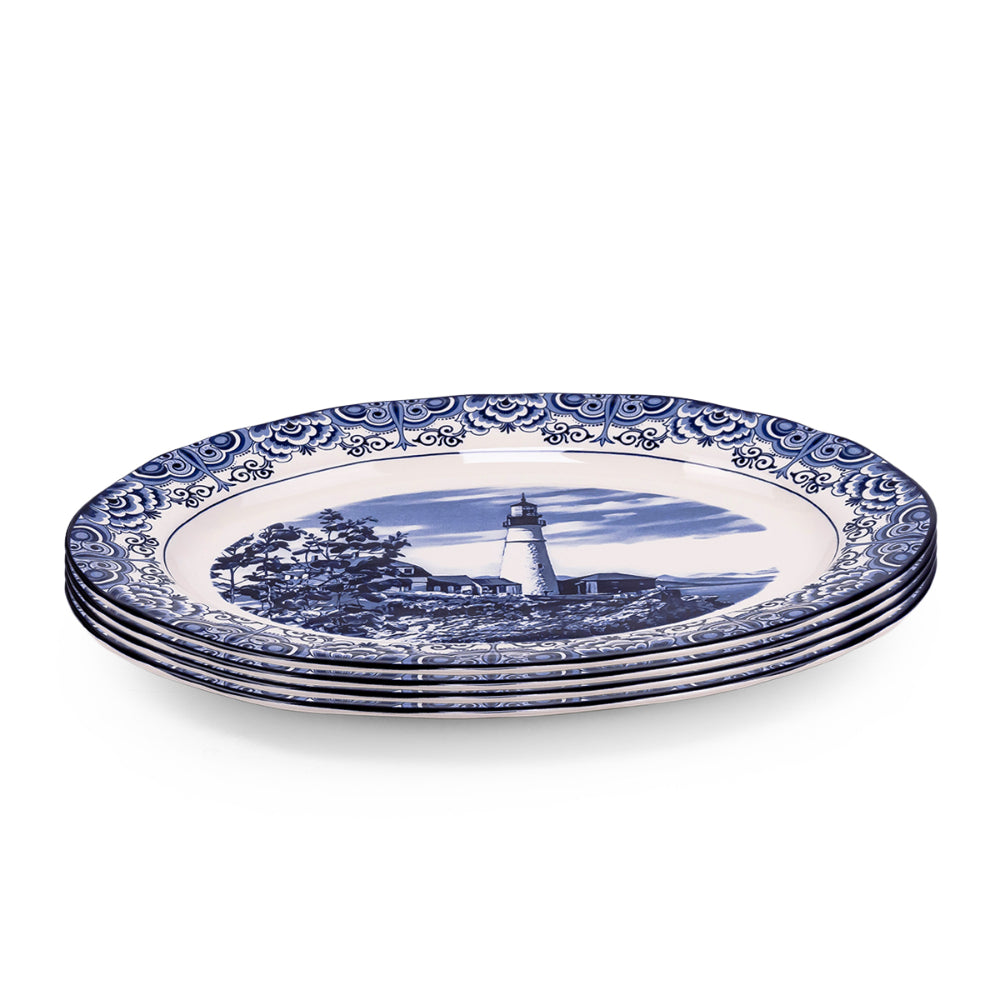 Claytan Lighthouse Blue 14.2-Inch Ceramic Oval Platter (Set of 1)
