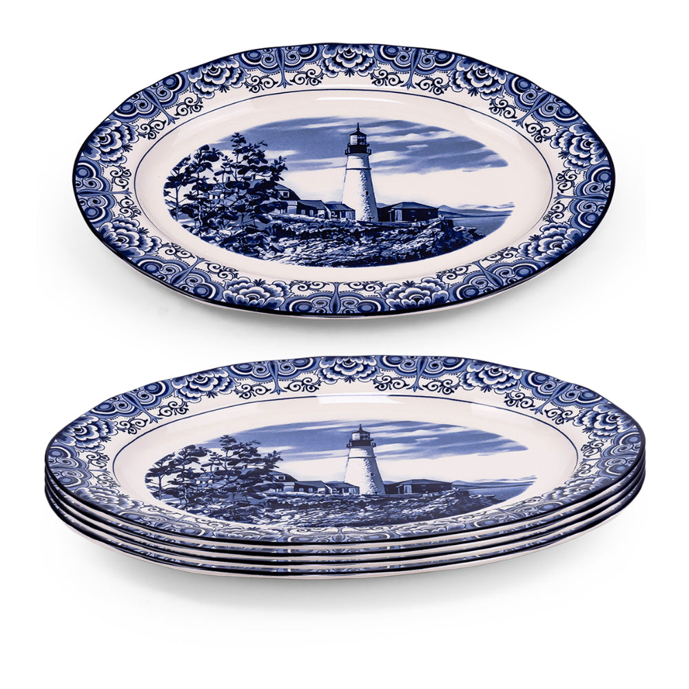 Claytan Lighthouse Blue 14.2-Inch Ceramic Oval Platter (Set of 1)