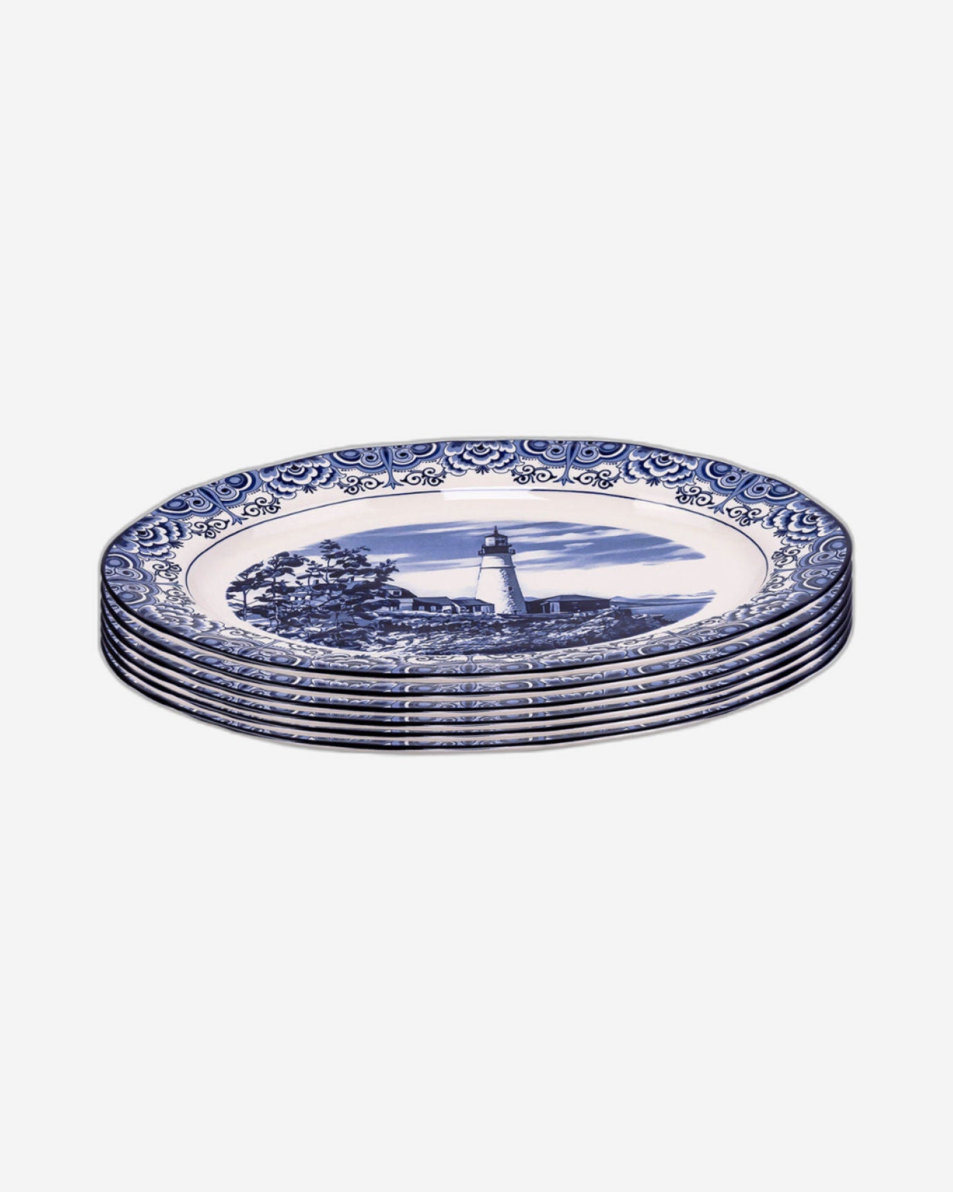 Claytan Lighthouse Blue 14.2-Inch Ceramic Oval Platter (Set of 1)