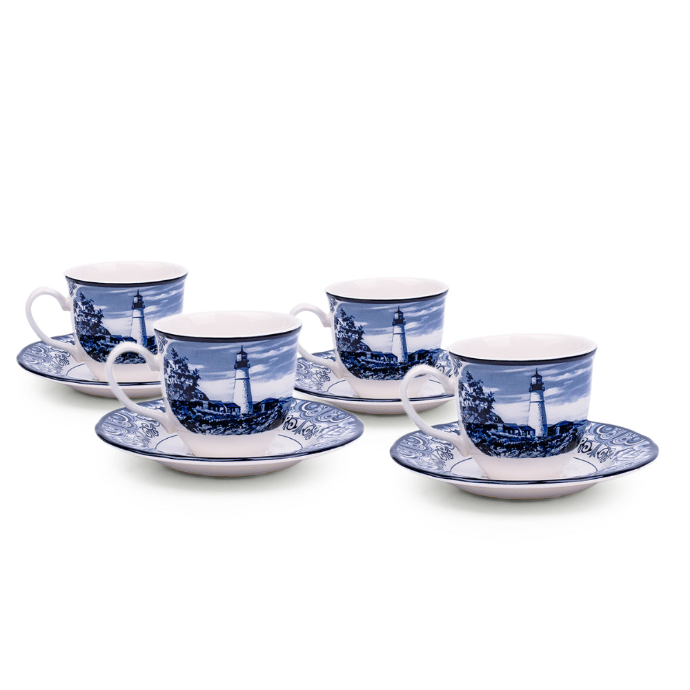 Claytan Halcyon Blue 200 ml Porcelain Coffee & Tea Cup with Matching Saucer (Set Of 1)