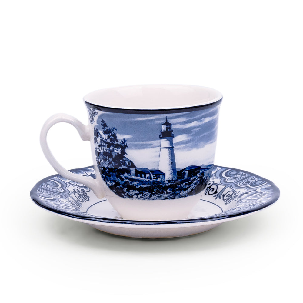 Claytan Halcyon Blue 200 ml Porcelain Coffee & Tea Cup with Matching Saucer (Set Of 1)
