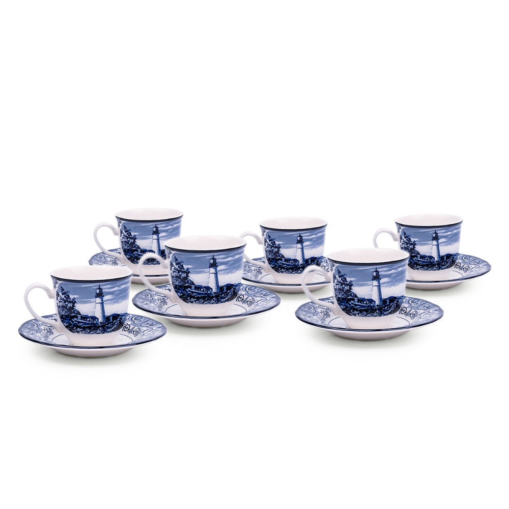 Claytan Halcyon Blue 200 ml Porcelain Coffee & Tea Cup with Matching Saucer (Set Of 1)