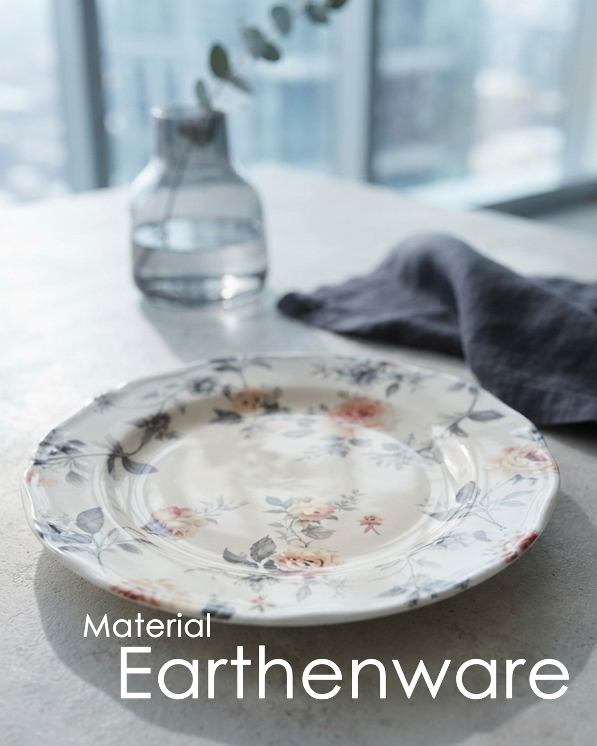 Claytan Jasper Floral Pattern Earthenware Chop Plate, 12.1 Inch, White