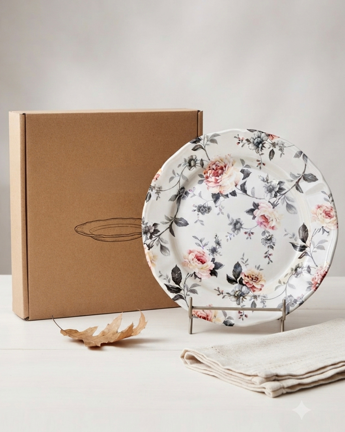 Claytan Jasper Floral Pattern Earthenware Chop Plate, 12.1 Inch, White