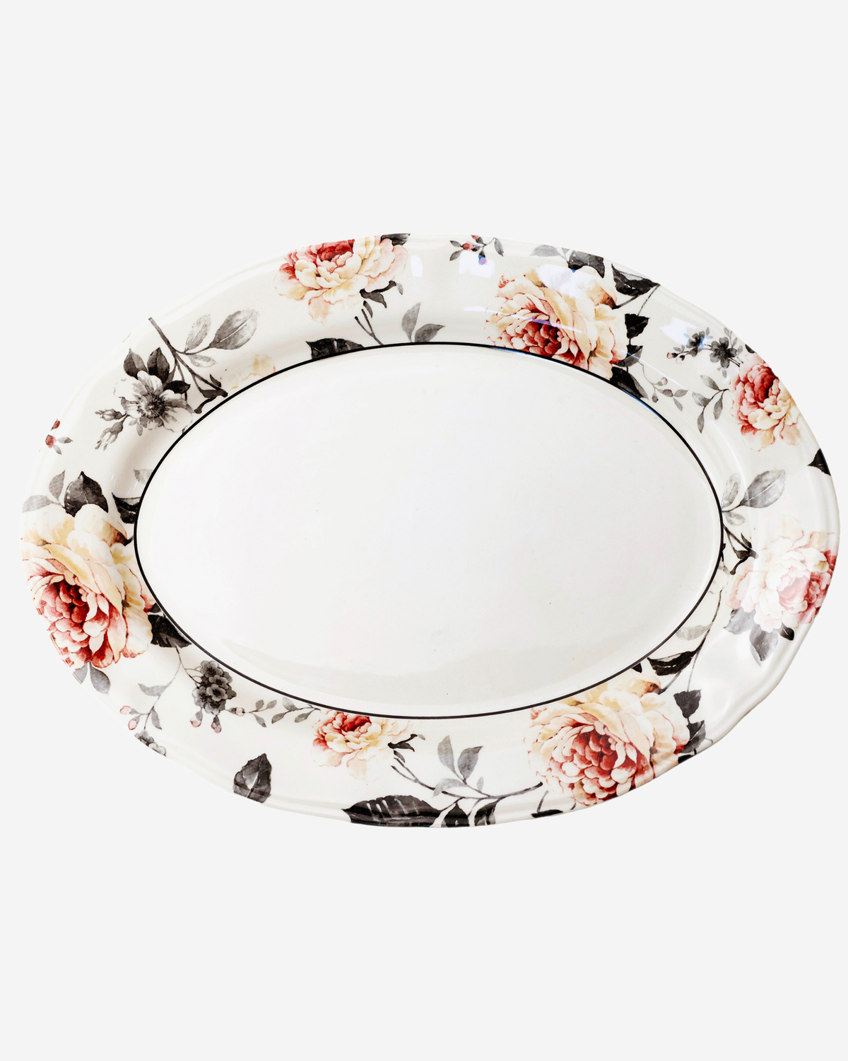 Claytan Jasper Floral Pattern Earthenware Oval Platter, 14 Inch, White