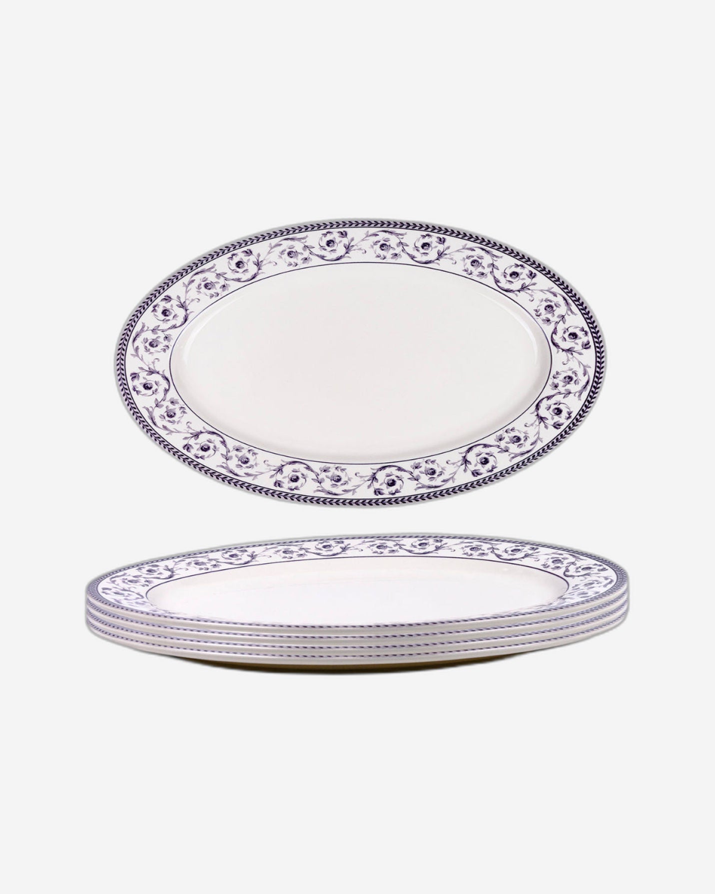 Claytan Callista 14.2 inch Hand-Glazed Ceramic Oval Platter (Purple & White Set Of 1)