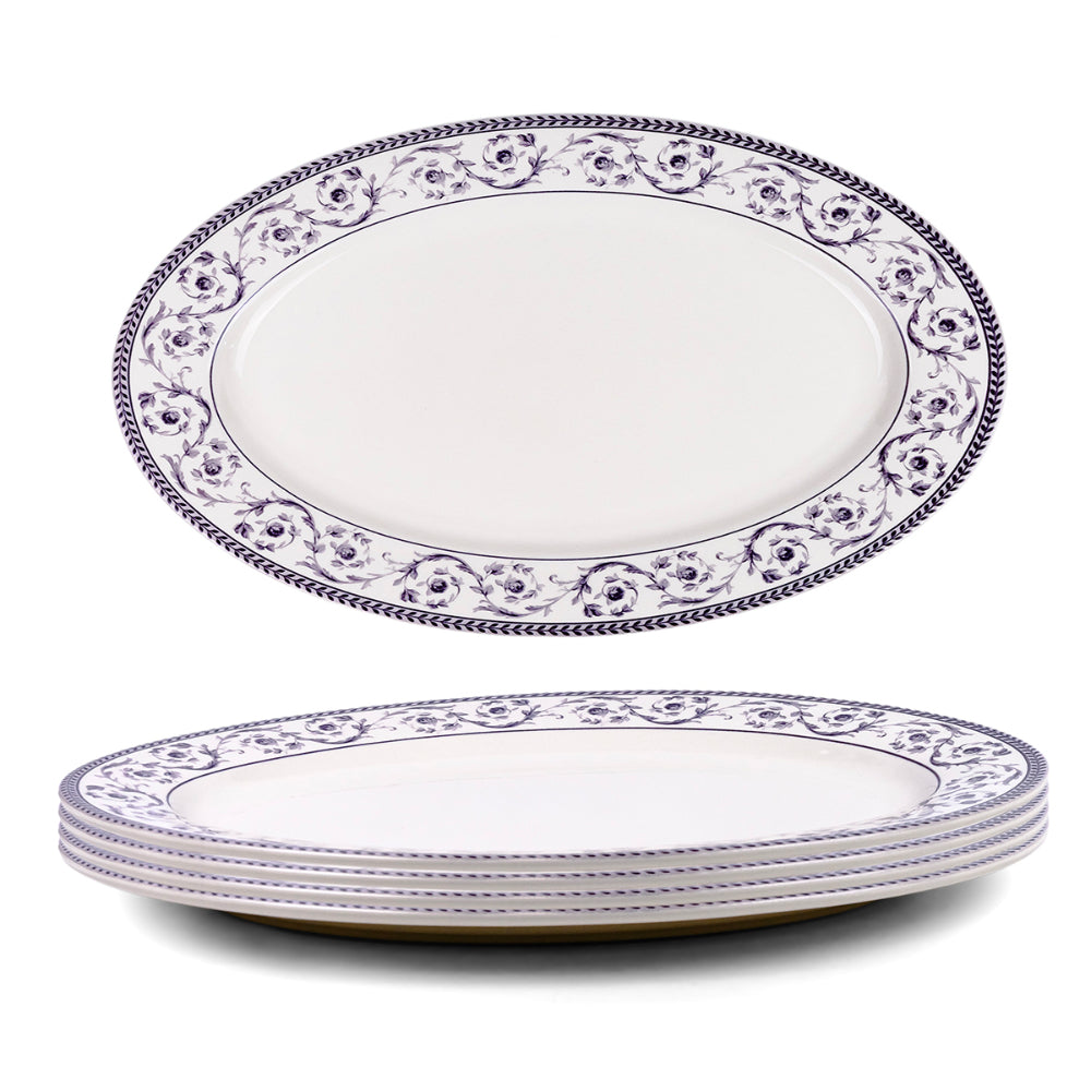 Claytan Callista 14.2 inch Hand-Glazed Ceramic Oval Platter (Purple & White Set Of 1)