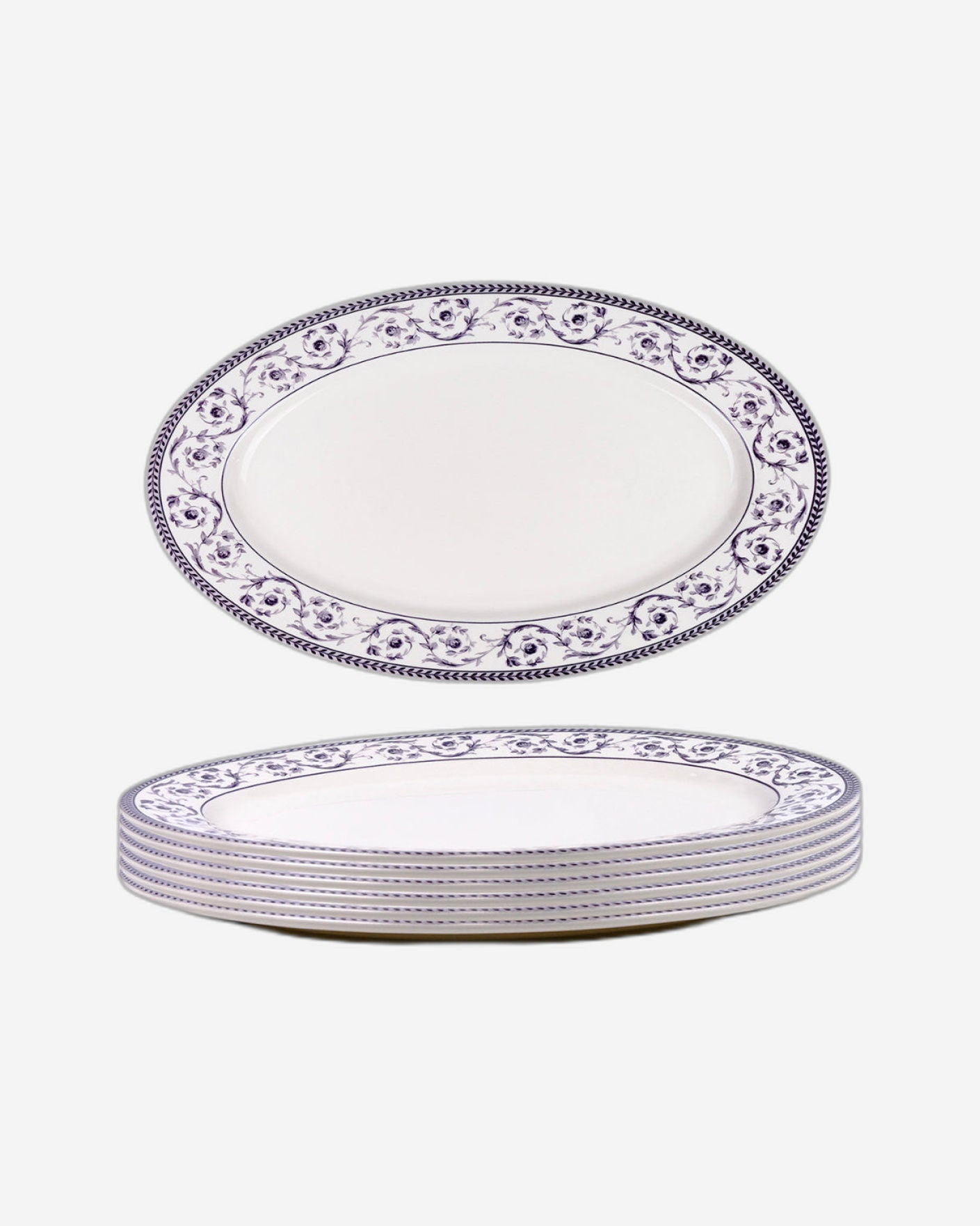 Claytan Callista 14.2 inch Hand-Glazed Ceramic Oval Platter (Purple & White Set Of 1)