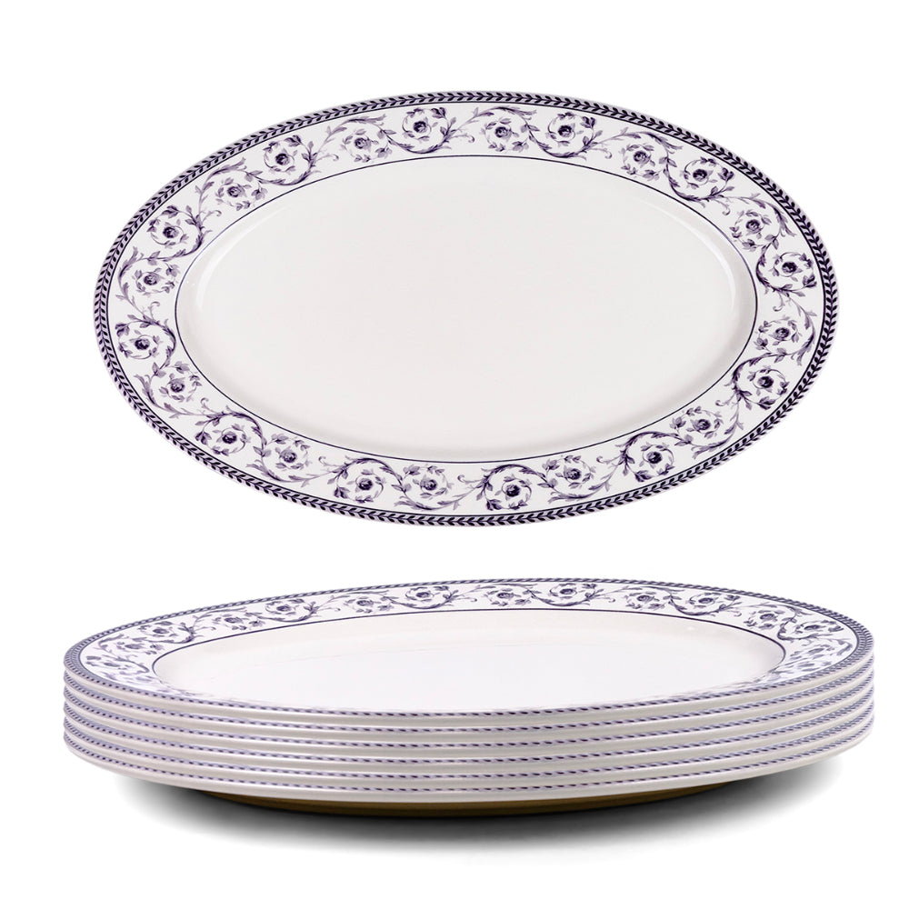 Claytan Callista 14.2 inch Hand-Glazed Ceramic Oval Platter (Purple & White Set Of 1)