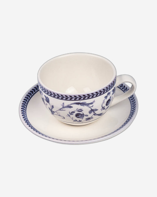 Claytan Callista 240 ml Ceramic Coffee Cup & Saucer Set (Purple & White, Set Of 1)