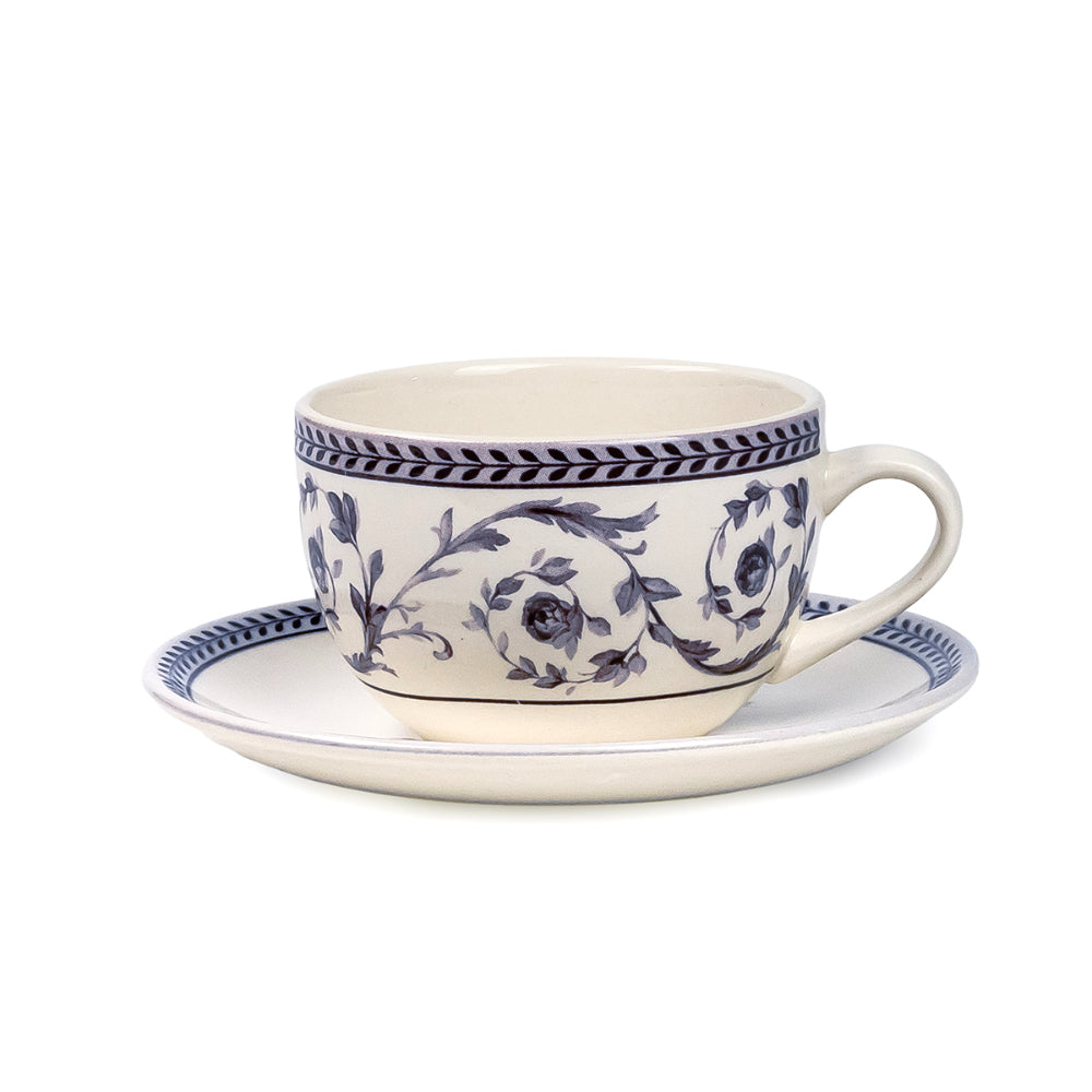 Claytan Callista 240 ml Ceramic Coffee Cup & Saucer Set (Purple & White, Set Of 1)