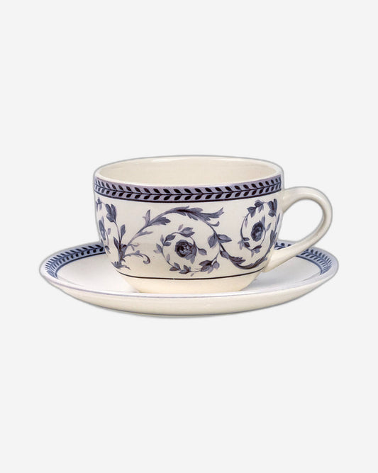 Claytan Callista 240 ml Ceramic Coffee Cup & Saucer Set (Purple & White, Set Of 1)