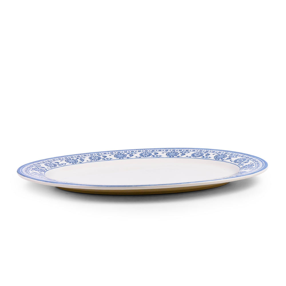 Claytan Plethora 14.2 inch Hand-Glazed Ceramic Oval Platter (Grey & White, Set Of 1)