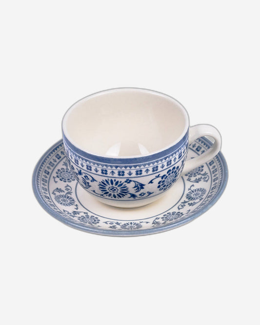 Claytan Plethora Grey-Rim 240 ml Porcelain Coffee Cup & Saucer Set (Grey & Blue, Set Of 1)