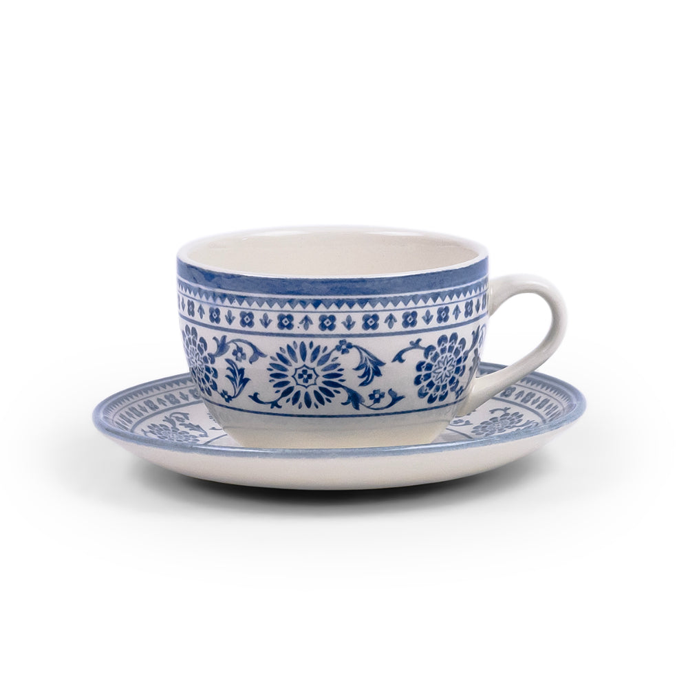 Claytan Plethora Grey-Rim 240 ml Porcelain Coffee Cup & Saucer Set (Grey & Blue, Set Of 1)