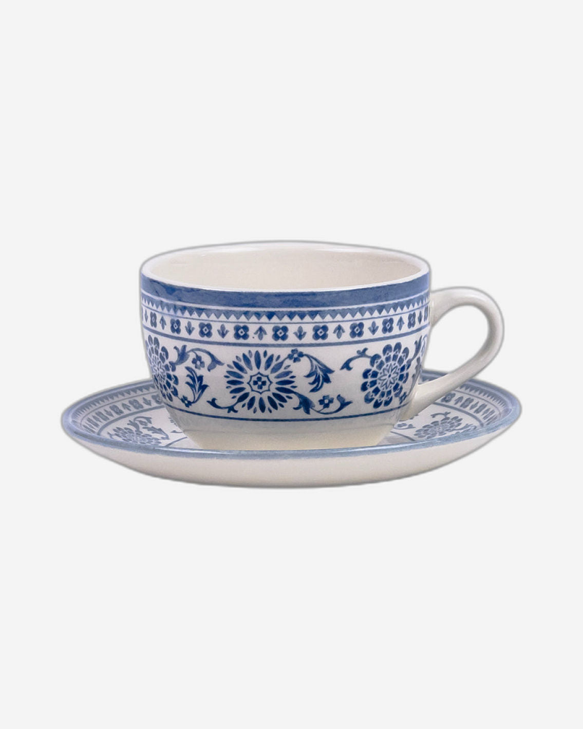Claytan Plethora Grey-Rim 240 ml Porcelain Coffee Cup & Saucer Set (Grey & Blue, Set Of 1)