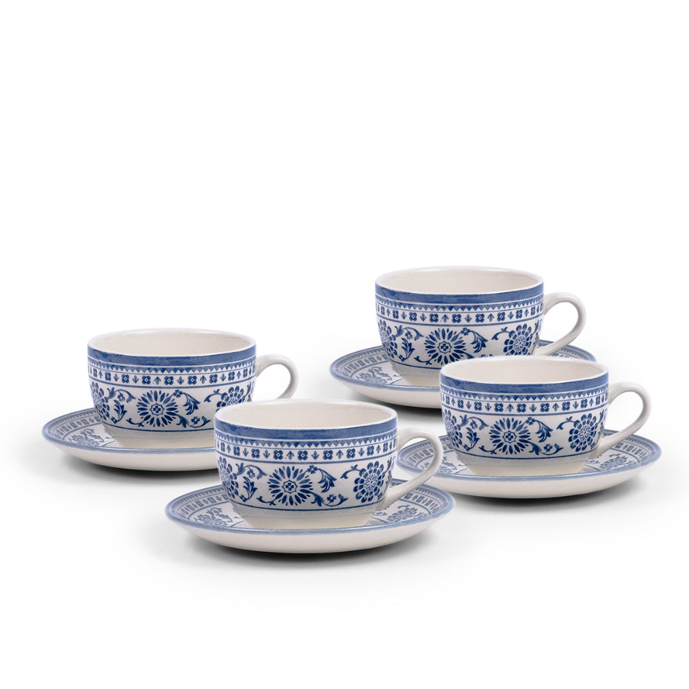 Claytan Plethora Grey-Rim 240 ml Porcelain Coffee Cup & Saucer Set (Grey & Blue, Set Of 1)