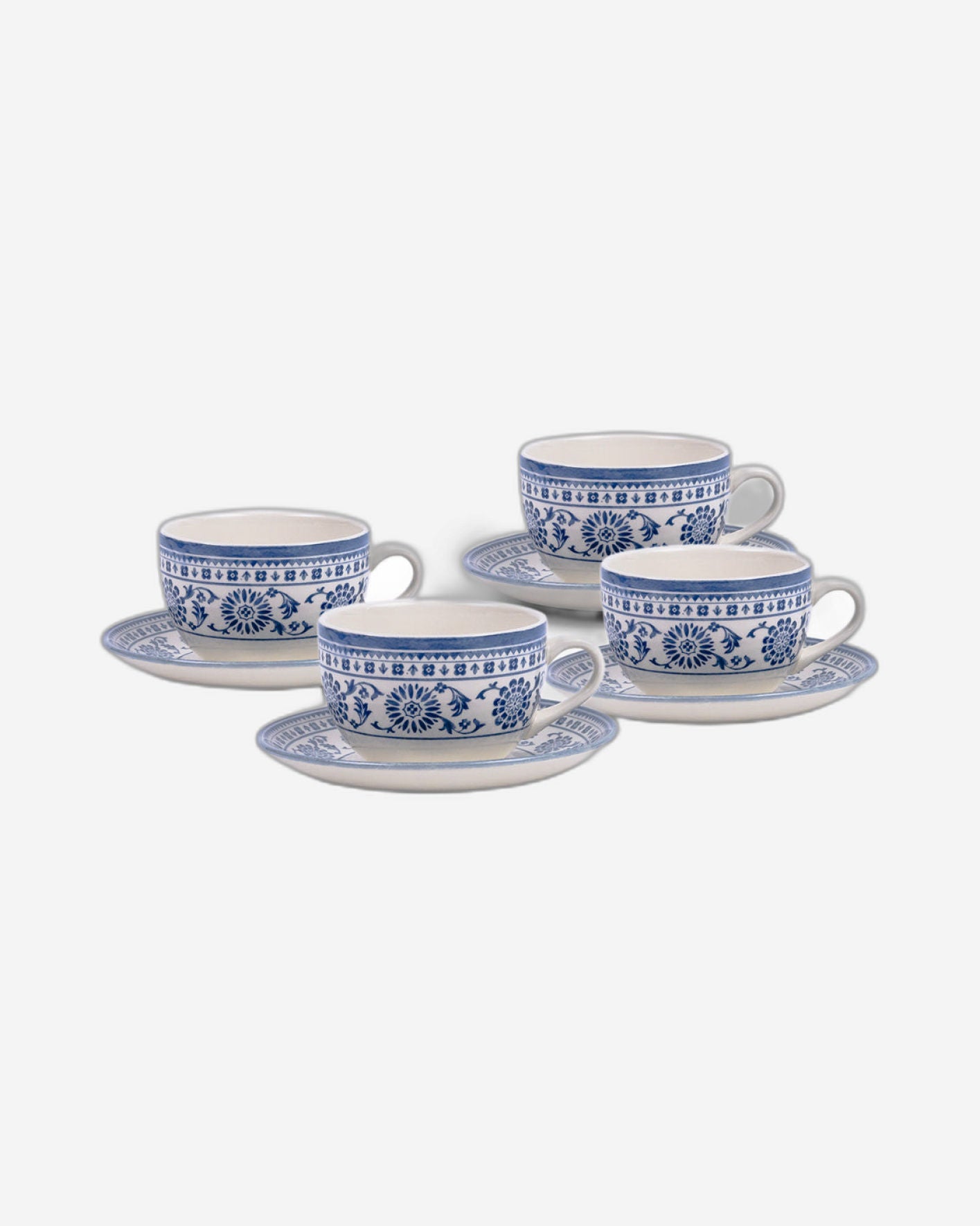 Claytan Plethora Grey-Rim 240 ml Porcelain Coffee Cup & Saucer Set (Grey & Blue, Set Of 1)