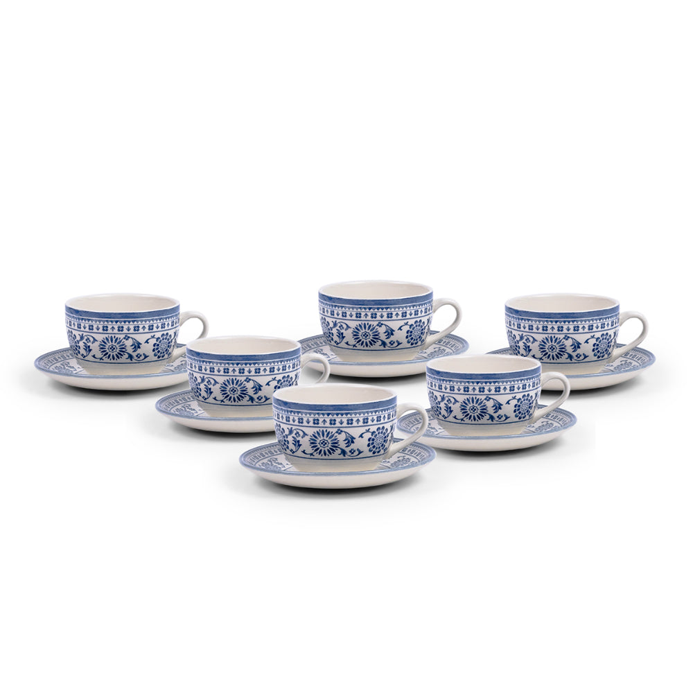 Claytan Plethora Grey-Rim 240 ml Porcelain Coffee Cup & Saucer Set (Grey & Blue, Set Of 1)