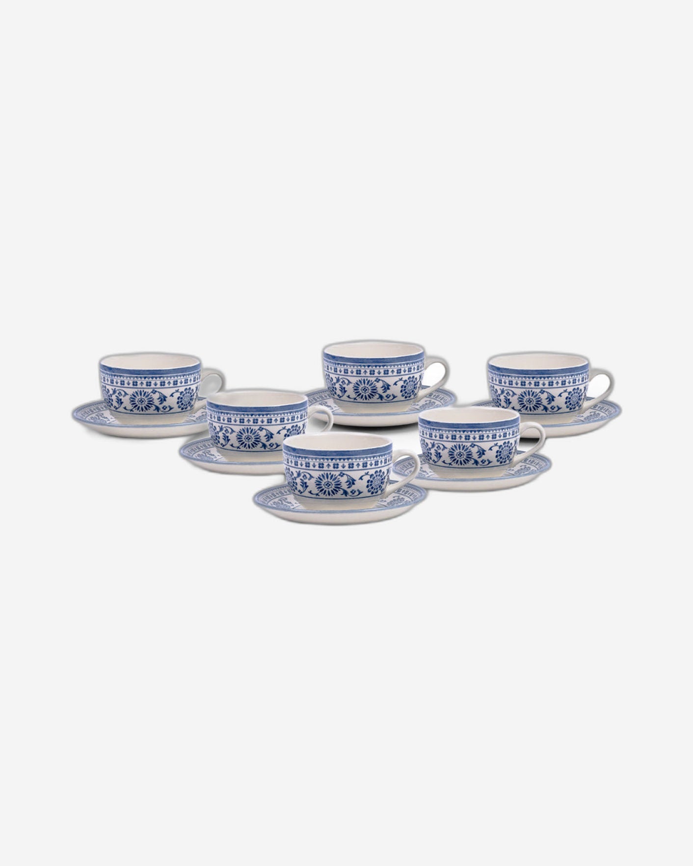 Claytan Plethora Grey-Rim 240 ml Porcelain Coffee Cup & Saucer Set (Grey & Blue, Set Of 1)
