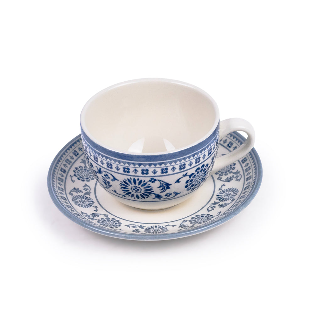 Claytan Plethora Grey-Rim 240 ml Porcelain Coffee Cup & Saucer Set (Grey & Blue, Set Of 1)