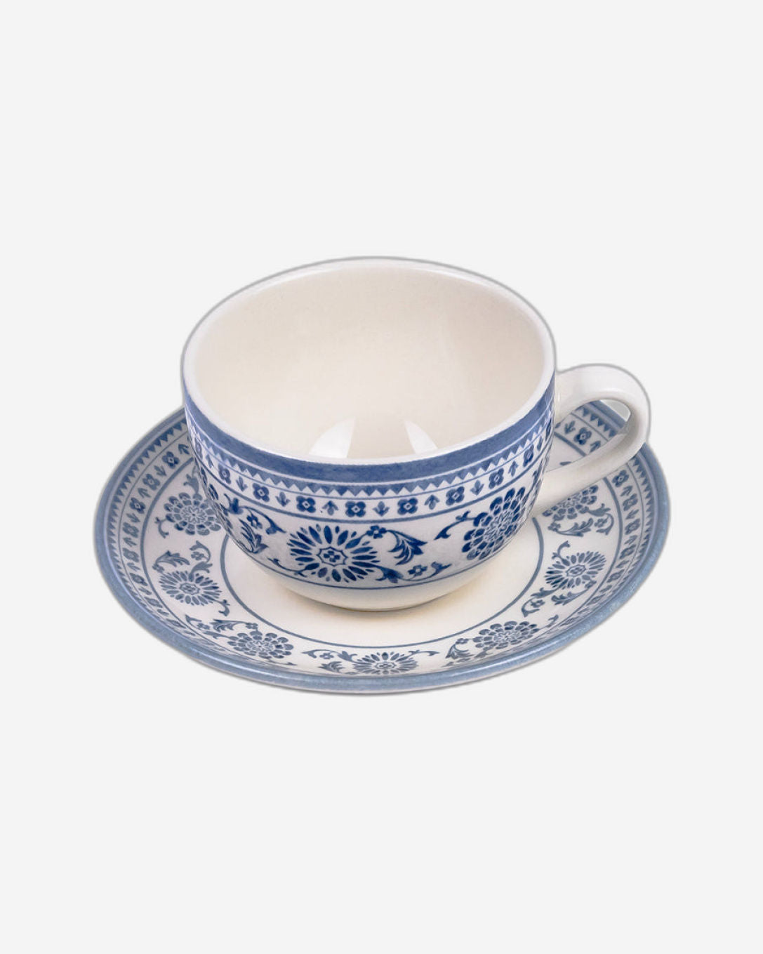 Claytan Plethora Grey-Rim 240 ml Porcelain Coffee Cup & Saucer Set (Grey & Blue, Set Of 1)
