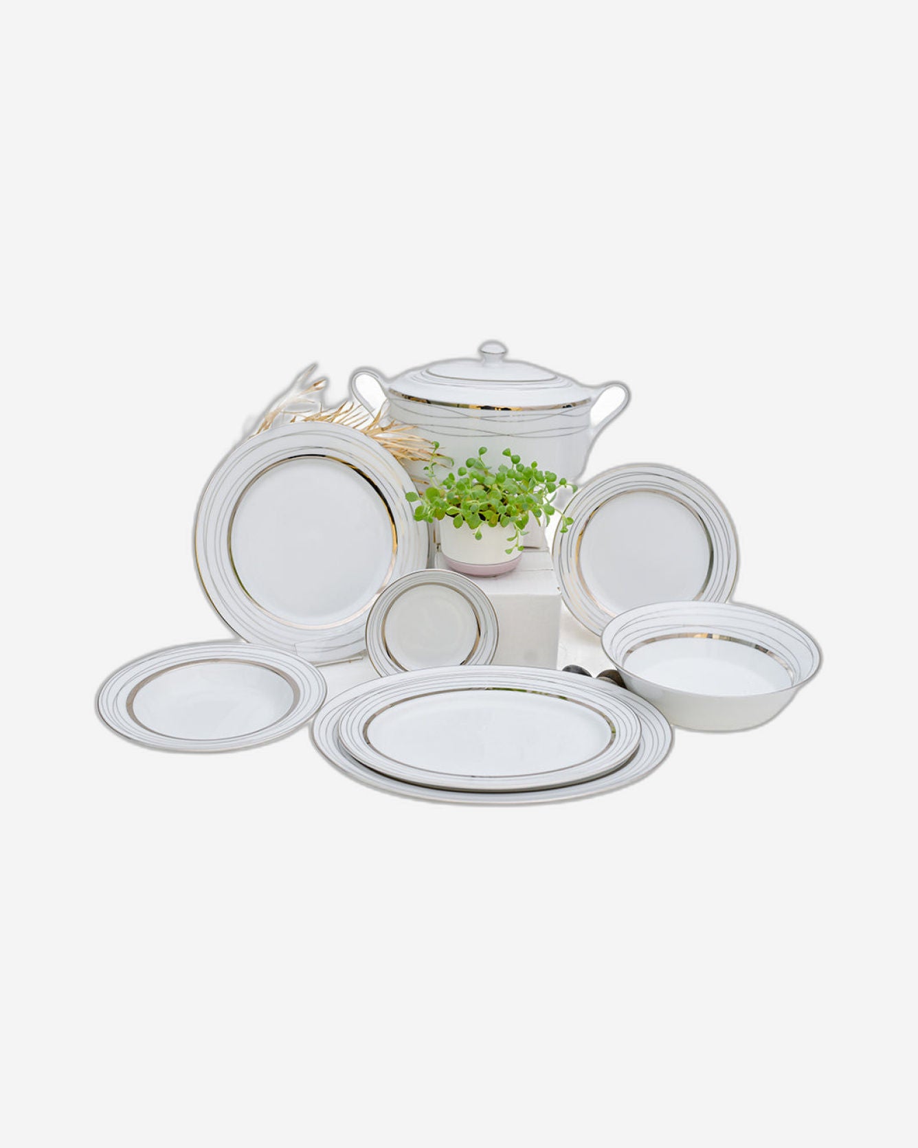 Dankotuwa Dinner Set 83Pc White Silver Cold Georgia