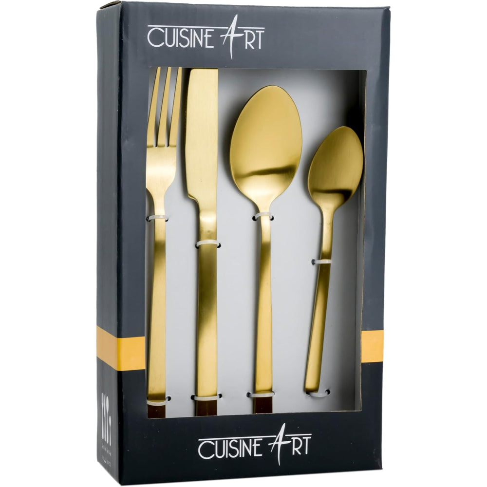 Cuisine Art Claire 16-Piece Cutlery Set - Elegant Gold Stainless Steel Flatware
