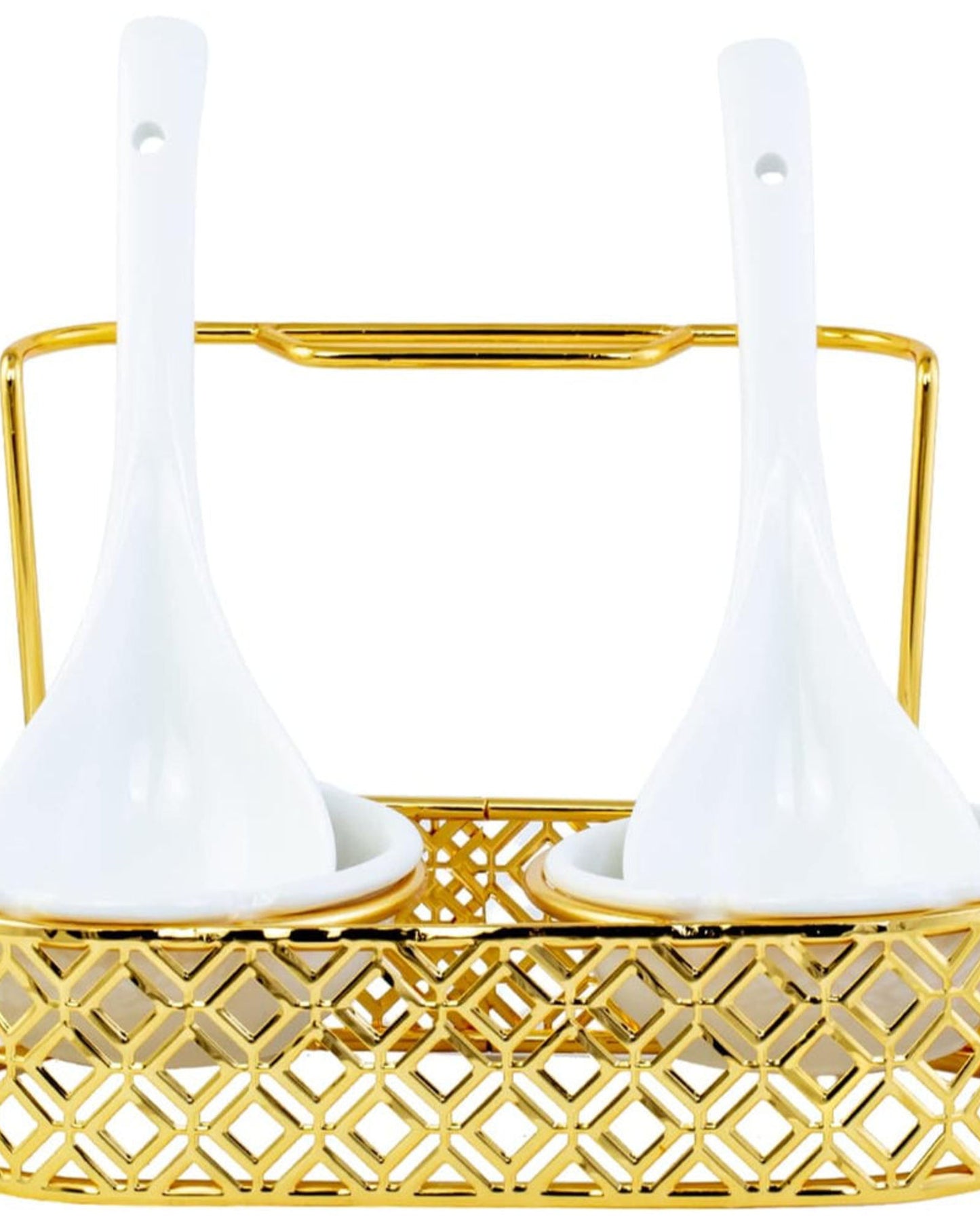 Shallow Double Ladle Spoon Rest and serving Spoons with Golden Metal Holder