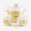 Shallow CX1526S White Soup Set with Golden Metal Stand - 17 Pieces | Elegant Soup Set with Gold Metal Stand, White & Gold Color