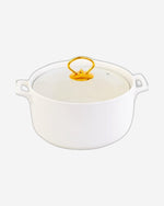 Shallow CX1526S White Soup Set with Golden Metal Stand - 17 Pieces | Elegant Soup Set with Gold Metal Stand, White & Gold Color