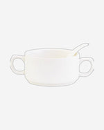 Shallow CX1526S White Soup Set with Golden Metal Stand - 17 Pieces | Elegant Soup Set with Gold Metal Stand, White & Gold Color