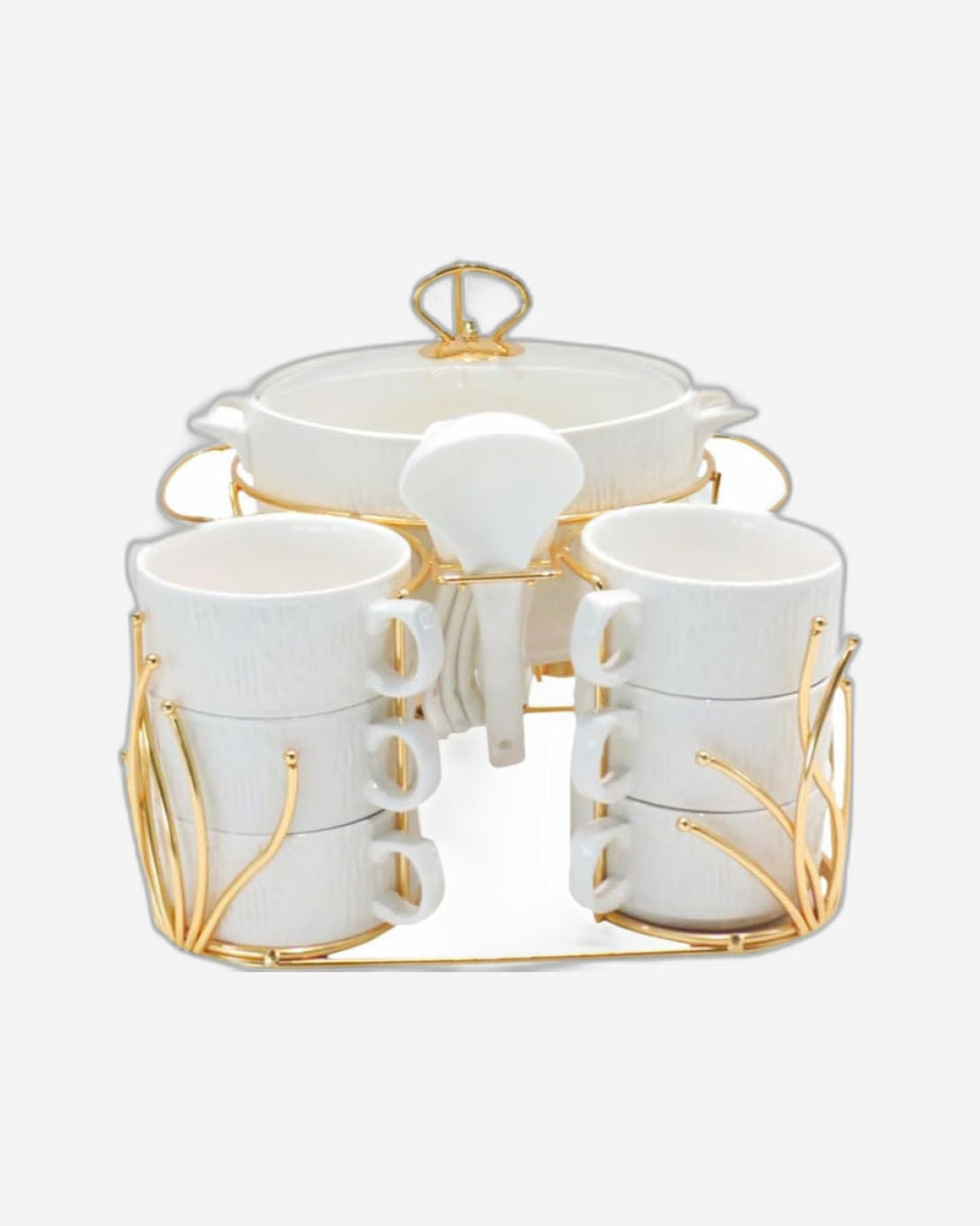 Shallow Porcelain 16-Piece Soup Set - White and Gold Elegance - Model CX1828-N-G
