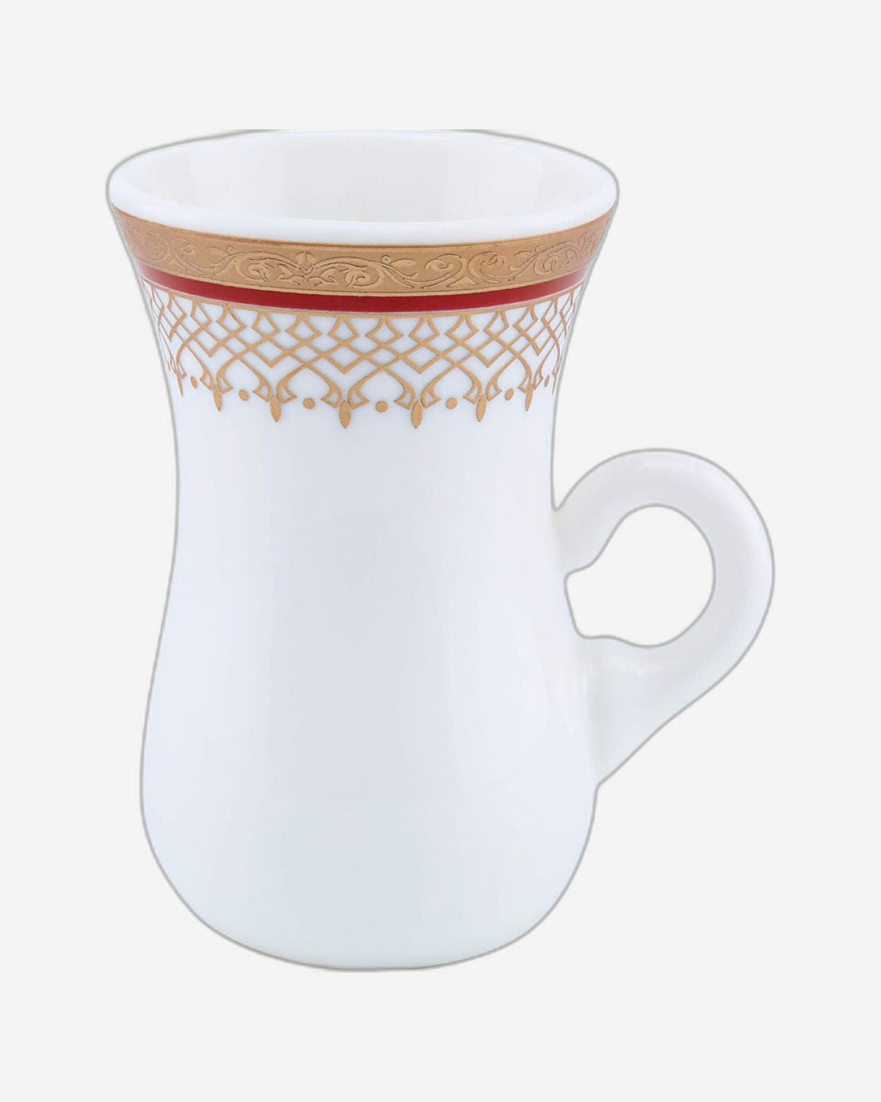 Shallow Bone China Istikan Cups and Saucers Set, White/Gold, 90ml - 12 Pieces