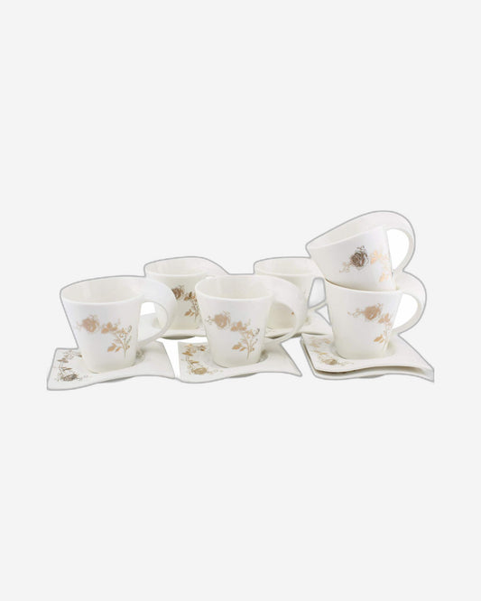Shallow 12-Piece 90cc Bone China Cups and Saucers Set | Elegant Tea and Coffee Cups with Matching Saucers