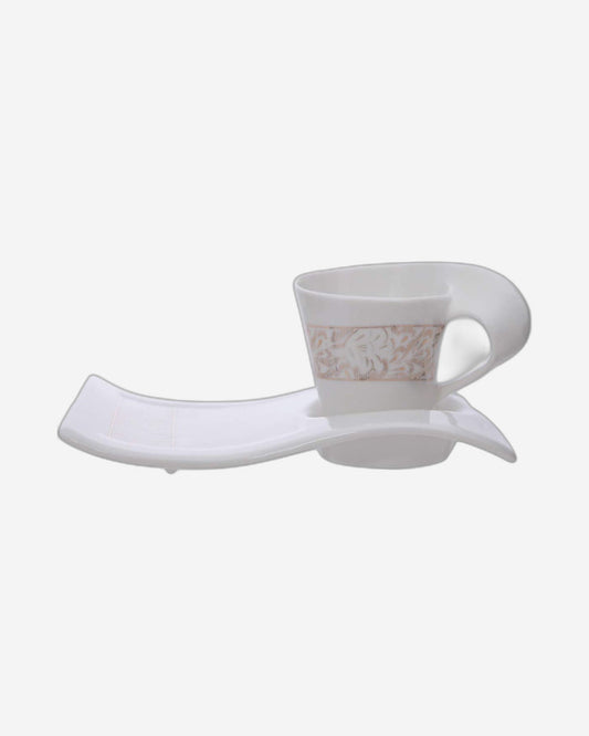 Shallow Porcelain Long Cup and Saucer 12-Piece Set, White | Elegant Tea and Coffee Set for Daily Use