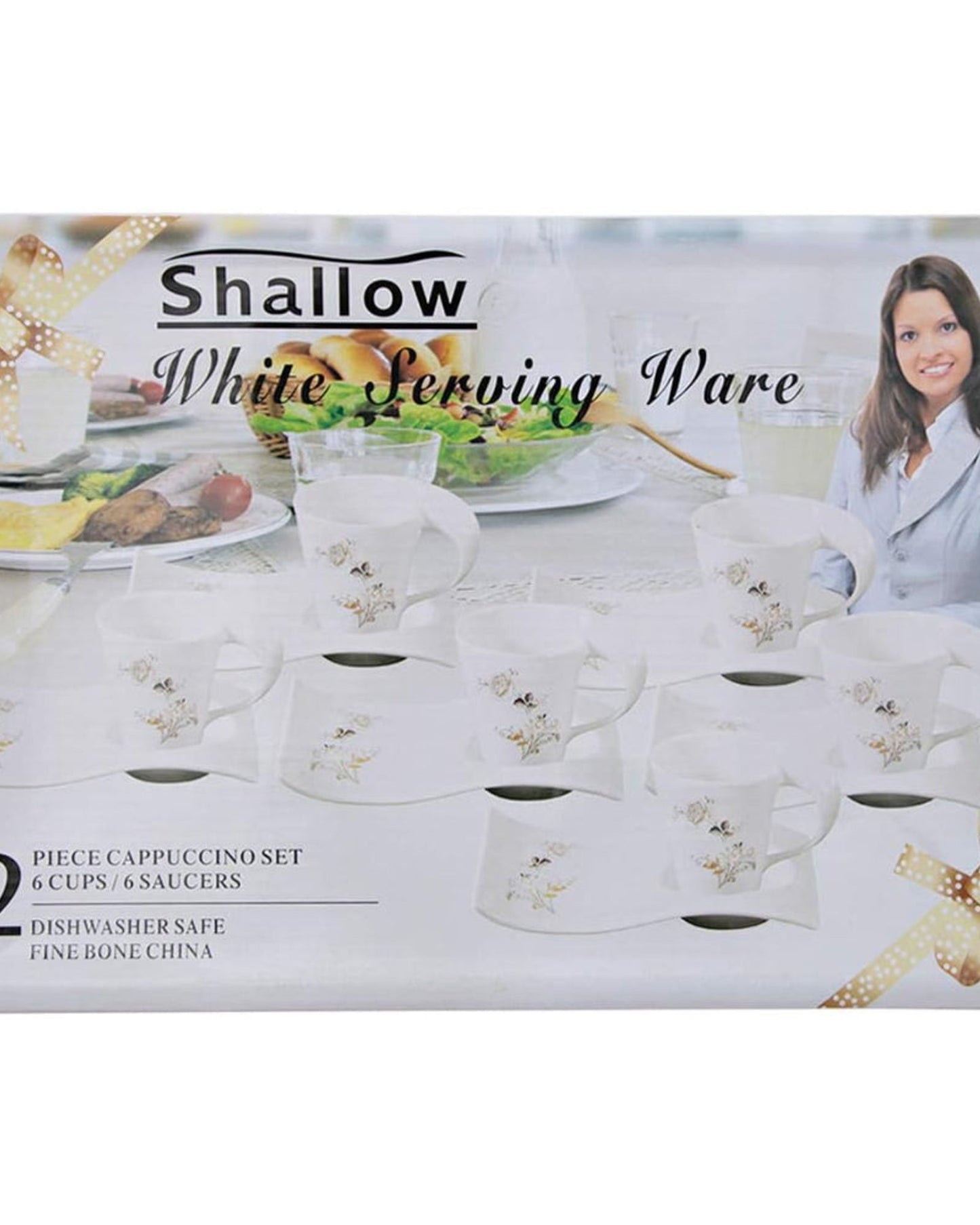 Shallow Porcelain Long Cup and Saucer 12-Piece Set, White | Elegant Tea and Coffee Set for Daily Use