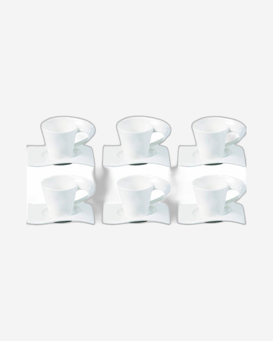 Shallow Bone China Cups and Saucers Set, White, 200cc | Elegant Tea and Coffee Set