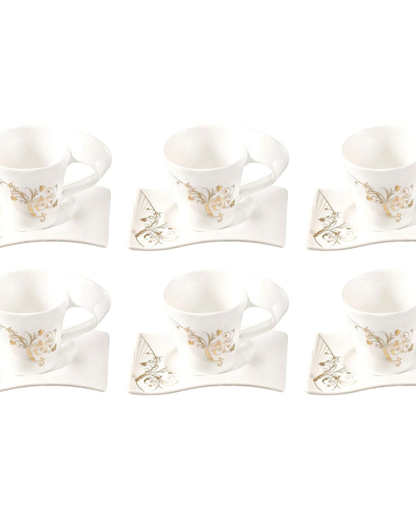 Shallow Porcelain Cup and Saucer Set, 12 Pieces, 200ml | Elegant White Tea and Coffee Set