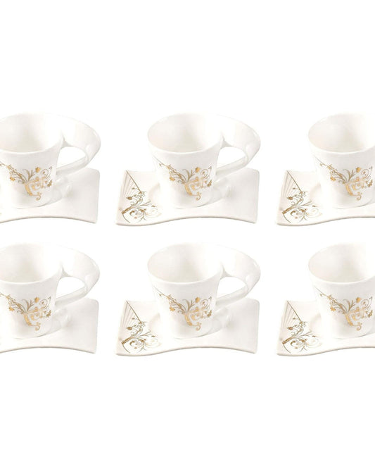 Shallow Porcelain Cup and Saucer Set, 12 Pieces, 200ml | Elegant White Tea and Coffee Set