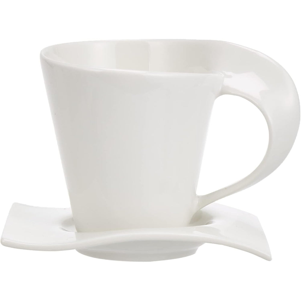 Shallow Bone China Tea Set, White - 15-Piece Set with 1050ml Teapot, 175ml Creamer, 175ml Sugar Bowl, 6x 150ml Cups, and 6 Saucers