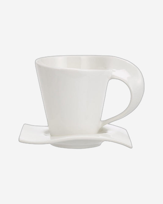 Shallow Bone China Tea Set, White - 15-Piece Set with 1050ml Teapot, 175ml Creamer, 175ml Sugar Bowl, 6x 150ml Cups, and 6 Saucers