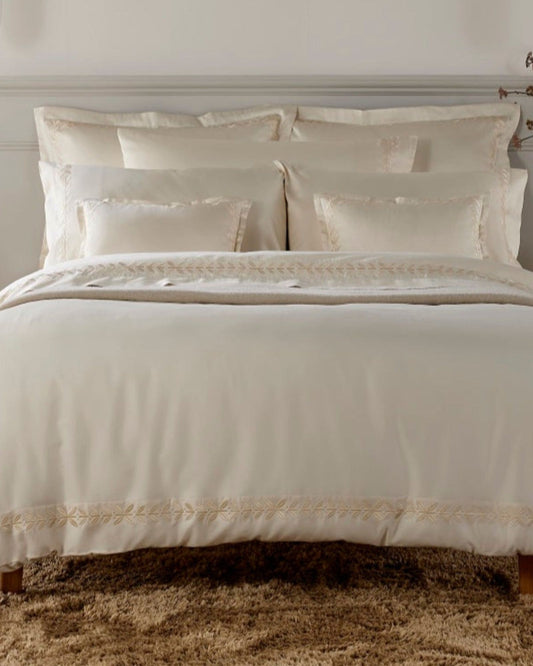 Christy "Clarendon" 300TC Bedding with Leaf Embroidery in Cream