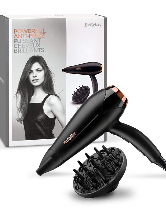 BaByliss DC Motor Hair Dryer, 2200W 3 Heat & 2 Speed Settings With Cool Shot Button, Ionic Technology For Frizz Free Hair, Comfortable Lightweight Black Design With Diffuser, D570SDE (Black)