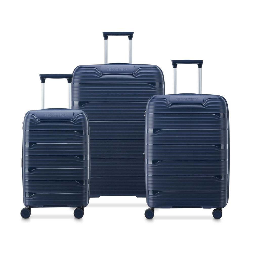 Delsey Paris Securitech Dune 3Piece SET 55+70+82cm Hardcase 4 Double Wheel Expandable Cabin & Check-In Luggage Trolley Set Navy