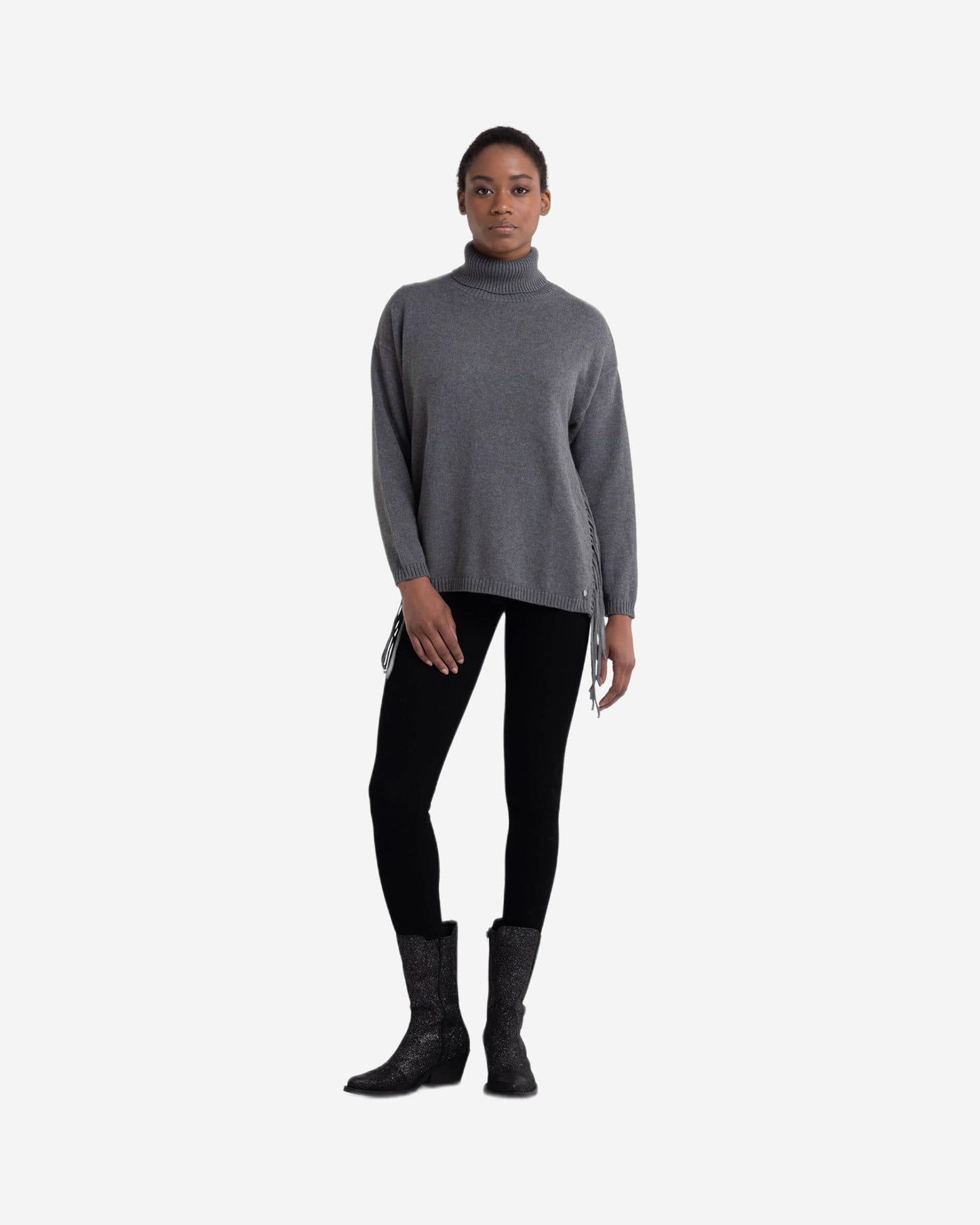 Turtleneck Sweater With Fringes